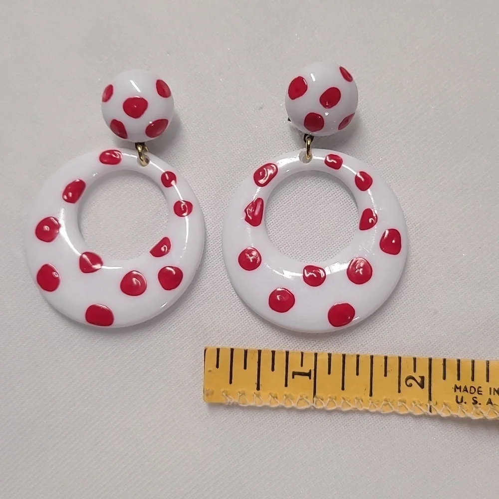 Vintage polka dot red white earrings - Picture 11 of 13